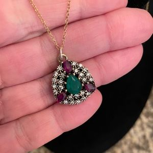 New! 20 inch Turkish ruby emerald and necklace/diamond pendant  in silve…